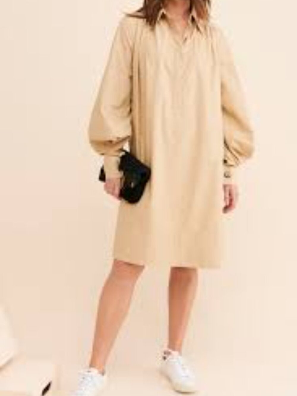 Mare Mare Anthropologie Tan Brown Balloon-Sleeve Shirt Dress Size Large Women's